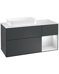 Villeroy und Boch Finion Waschtischunterschrank F281MTHG 120cm, Abdeckplatte white matt, Regal rechts White matt lacquer, Midnight Blue Matt Lacquer