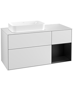 Villeroy und Boch Finion Waschtischunterschrank F281PDMT 120cm, Abdeckplatte white matt, Regal rechts Black matt lacquer, White matt lacquer