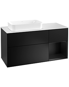 Villeroy und Boch Finion Waschtischunterschrank F281PDPD 120cm, Abdeckplatte white matt, Regal rechts Black matt lacquer, Black matt lacquer
