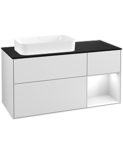 Villeroy und Boch Finion Villeroy und Boch Finion F282GFMT 120cm, cover plate black matt, shelf on the right glossy white lacquer, white matt lacquer