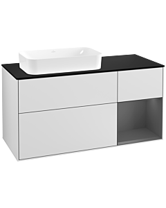 Villeroy und Boch Finion Villeroy und Boch F282GKMT 120cm, plaque de finition noir mat, étagère à droite anthracite mat, laqué blanc mat