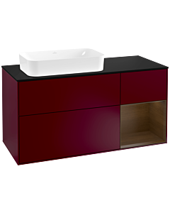 Villeroy und Boch Finion Waschtischunterschrank F282GNHB 120cm, Abdeckplatte black matt, Regal rechts Walnut veneer, Peony Matt