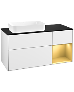 Villeroy und Boch Finion Villeroy und Boch F282HFGF 120cm, plaque de finition noir mat, étagère droite or mat, laqué blanc brillant