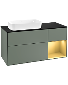 Villeroy und Boch Finion Villeroy und Boch F282HFGM 120cm, plaque de finition noir mat, étagère droite or mat, Olive Matt Lacquer