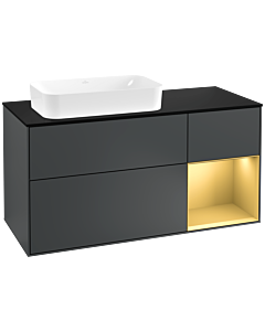 Villeroy und Boch Finion Villeroy und Boch F282HFHG 120cm, plaque de finition noir mat, étagère droite or mat, Midnight Blue Matt Lacquer