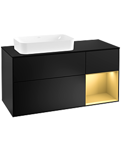 Villeroy und Boch Finion Waschtischunterschrank F282HFPD 120cm, Abdeckplatte black matt, Regal rechts Gold matt, Black matt lacquer