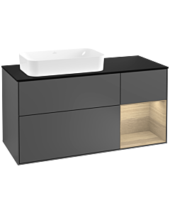 Villeroy und Boch Finion Waschtischunterschrank F282PCGK 120cm, Abdeckplatte black matt, Regal rechts Oak Veneer, Anthracite matt