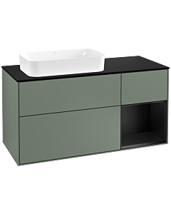 Villeroy und Boch Finion Waschtischunterschrank F282PDGM 120cm, Abdeckplatte black matt, Regal rechts Black matt lacquer, Olive Matt Lacquer