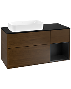 Villeroy und Boch Finion Villeroy und Boch Finion F282PDGN 120cm, cover plate black matt, shelf on the right black matt lacquer, walnut veneer