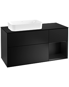 Villeroy und Boch Finion Villeroy und Boch F282PDPD 120cm, plaque de finition noir mat, étagère à droite laqué noir mat, laqué noir mat