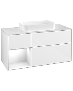 Villeroy und Boch Finion Villeroy und Boch F291GFGF 120cm, plaque de finition blanc mat, étagère gauche laqué blanc brillant, laqué blanc brillant