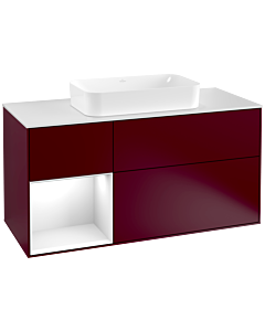 Villeroy und Boch Finion Waschtischunterschrank F291GFHB 120cm, Abdeckplatte white matt, Regal links Glossy white lacquer, Peony Matt