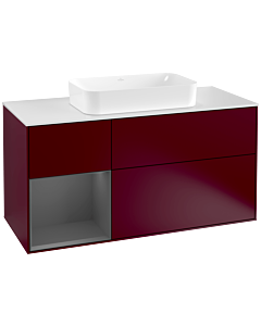 Villeroy und Boch Finion Waschtischunterschrank F291GKHB 120cm, Abdeckplatte white matt, Regal links Anthracite matt, Peony Matt