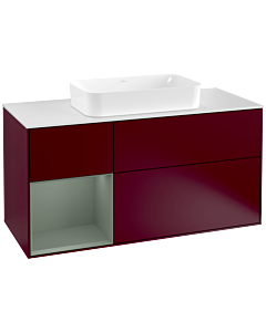 Villeroy und Boch Finion Villeroy und Boch F291GMHB 120cm, plaque de finition blanc mat, étagère à gauche Olive Matt Lacquer , Peony Matt