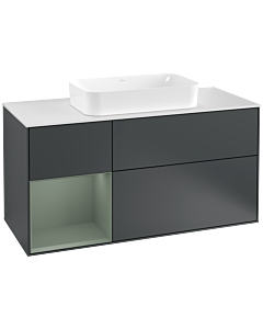 Villeroy und Boch Finion Waschtischunterschrank F291GMHG 120cm, Abdeckplatte white matt, Regal links Olive Matt Lacquer, Midnight Blue Matt Lacquer