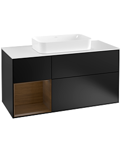 Villeroy und Boch Finion Villeroy und Boch F291GNPD 120cm, plaque de recouvrement blanc mat, étagère gauche placage noyer, laqué noir mat