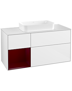 Villeroy und Boch Finion Waschtischunterschrank F291HBGF 120cm, Abdeckplatte white matt, Regal links Peony, Glossy white lacquer