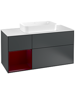 Villeroy und Boch Finion Waschtischunterschrank F291HBHG 120cm, Abdeckplatte white matt, Regal links Peony, Midnight Blue Matt Lacquer