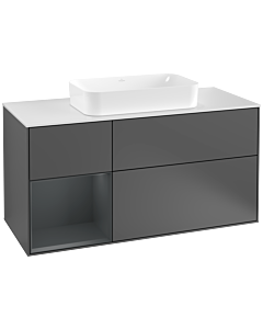 Villeroy und Boch Finion Villeroy und Boch F291HGGK 120cm, plaque de finition blanc mat, étagère gauche Midnight Blue Matt Lacquer , anthracite mat