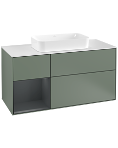 Villeroy und Boch Finion Waschtischunterschrank F291HGGM 120cm, Abdeckplatte white matt, Regal links Midnight Blue Matt Lacquer, Olive Matt Lacquer