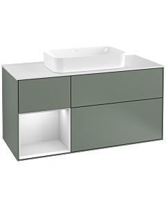 Villeroy und Boch Finion Villeroy und Boch F291MTGM 120cm, couvercle blanc mat, étagère gauche laqué blanc mat, Olive Matt Lacquer