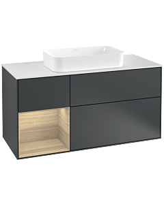 Villeroy und Boch Finion Villeroy und Boch F291PCHG 120cm, plaque de finition blanc mat, étagère gauche Oak Veneer , Midnight Blue Matt Lacquer