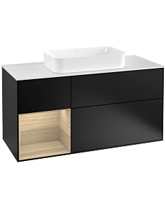 Villeroy und Boch Finion Waschtischunterschrank F291PCPD 120cm, Abdeckplatte white matt, Regal links Oak Veneer, Black matt lacquer