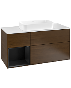 Villeroy und Boch Finion Villeroy und Boch F291PDGN 120cm, plaque de recouvrement blanc mat, étagère gauche laqué noir mat, placage noyer