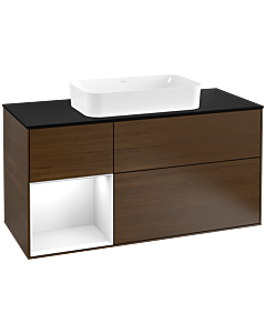 Villeroy und Boch Finion Villeroy und Boch Finion F292GFGN 120cm, cover plate black matt, shelf left glossy white lacquer, walnut veneer