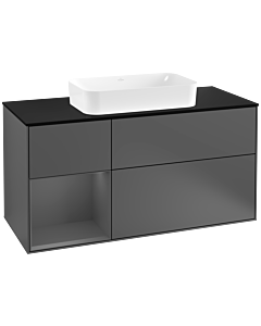 Villeroy und Boch Finion Waschtischunterschrank F292GKGK 120cm, Abdeckplatte black matt, Regal links Anthracite matt, Anthracite matt
