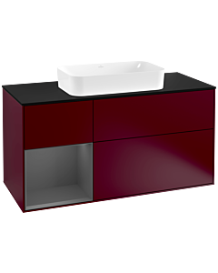 Villeroy und Boch Finion Villeroy und Boch F292GKHB 120cm, plaque de finition noir mat, étagère gauche anthracite mat, Peony Matt