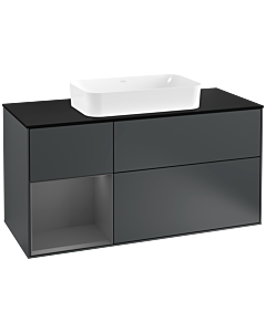 Villeroy und Boch Finion Waschtischunterschrank F292GKHG 120cm, Abdeckplatte black matt, Regal links Anthracite matt, Midnight Blue Matt Lacquer