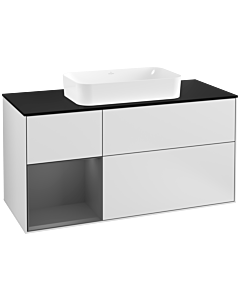 Villeroy und Boch Finion Waschtischunterschrank F292GKMT 120cm, Abdeckplatte black matt, Regal links Anthracite matt, White matt lacquer