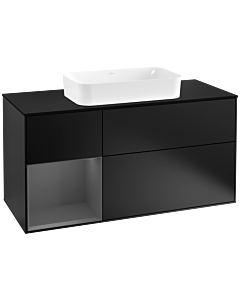 Villeroy und Boch Finion Waschtischunterschrank F292GKPD 120cm, Abdeckplatte black matt, Regal links Anthracite matt, Black matt lacquer