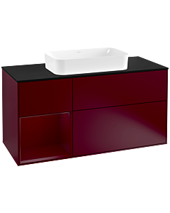 Villeroy und Boch Finion Waschtischunterschrank F292HBHB 120cm, Abdeckplatte black matt, Regal links Peony, Peony Matt