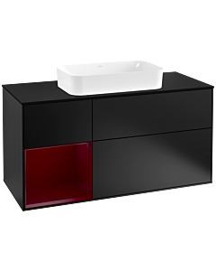 Villeroy und Boch Finion Waschtischunterschrank F292HBPD 120cm, Abdeckplatte black matt, Regal links Peony, Black matt lacquer