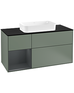 Villeroy und Boch Finion Waschtischunterschrank F292HGGM 120cm, Abdeckplatte black matt, Regal links Midnight Blue Matt Lacquer, Olive Matt Lacquer