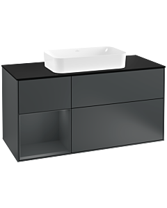 Villeroy und Boch Finion Waschtischunterschrank F292HGHG 120cm, Abdeckplatte black matt, Regal links Midnight Blue Matt Lacquer, Midnight Blue Matt Lacquer