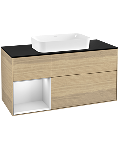 Villeroy und Boch Finion Villeroy und Boch Finion F292MTPC 120cm, cover plate black matt, shelf left white matt lacquer, Oak Veneer