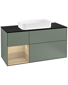 Villeroy und Boch Finion Villeroy und Boch F292PCGM 120cm, plaque de finition noir mat, étagère gauche Oak Veneer , Olive Matt Lacquer