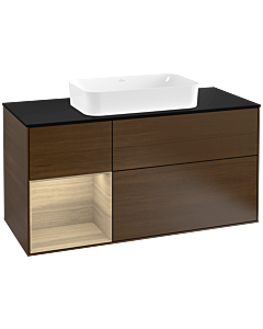 Villeroy und Boch Finion Villeroy und Boch F292PCGN 120cm, plaque de finition noir mat, étagère gauche Oak Veneer , placage Oak Veneer