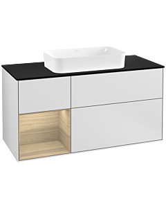 Villeroy und Boch Finion Villeroy und Boch F292PCMT 120cm, plaque de finition noir mat, étagère gauche Oak Veneer , laqué blanc mat