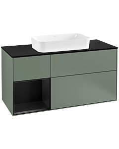 Villeroy und Boch Finion Villeroy und Boch F292PDGM 120cm, plaque de finition noir mat, étagère gauche laqué noir mat, Olive Matt Lacquer