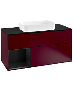 Villeroy und Boch Finion Waschtischunterschrank F292PDHB 120cm, Abdeckplatte black matt, Regal links Black matt lacquer, Peony Matt