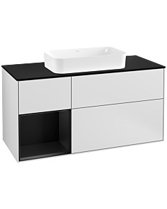Villeroy und Boch Finion Waschtischunterschrank F292PDMT 120cm, Abdeckplatte black matt, Regal links Black matt lacquer, White matt lacquer