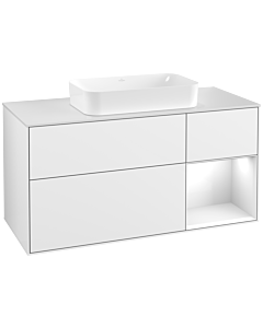 Villeroy und Boch Finion Waschtischunterschrank F301GFGF 120cm, Abdeckplatte white matt, Regal rechts Glossy white lacquer, Glossy white lacquer