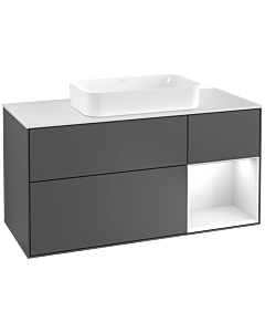 Villeroy und Boch Finion Villeroy und Boch F301GFGK 120cm, plaque de recouvrement blanc mat, étagère à droite laqué blanc brillant, anthracite mat