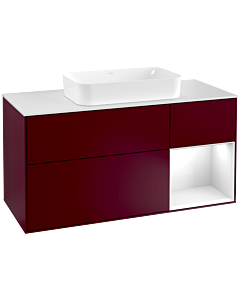 Villeroy und Boch Finion Villeroy und Boch F301GFHB 120cm, plaque de finition blanc mat, étagère à droite laqué blanc brillant, Peony Matt