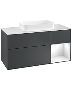 Villeroy und Boch Finion Villeroy und Boch F301GFHG 120cm, plaque de finition blanc mat, étagère à droite Laque blanc brillant, Midnight Blue Matt Lacquer