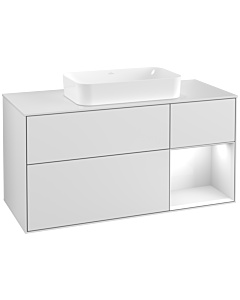 Villeroy und Boch Finion Waschtischunterschrank F301GFMT 120cm, Abdeckplatte white matt, Regal rechts Glossy white lacquer, White matt lacquer